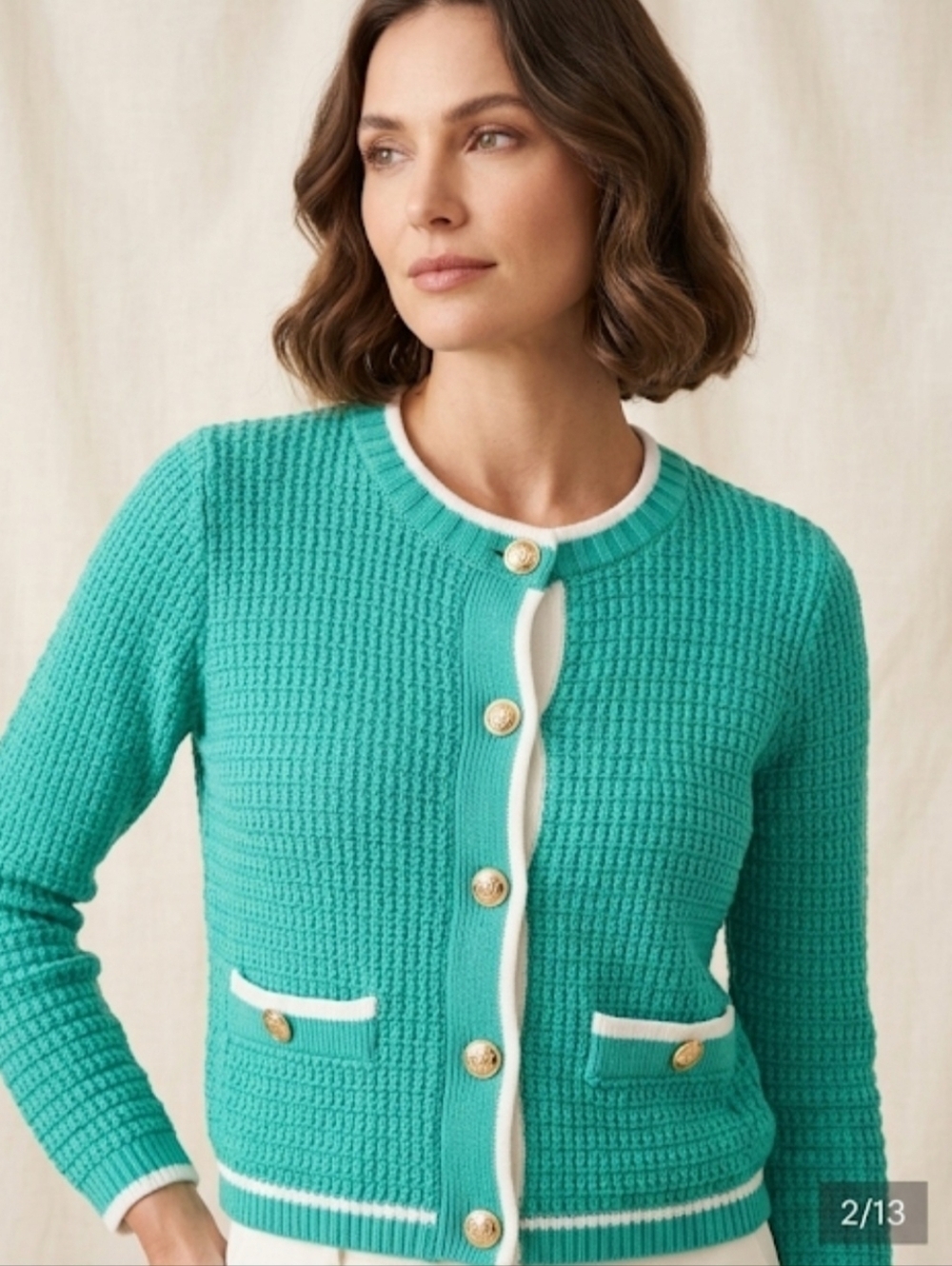 Nicole Miller Cardigan Sweater~Gold Buttons Women Size XS Green Knit Classic